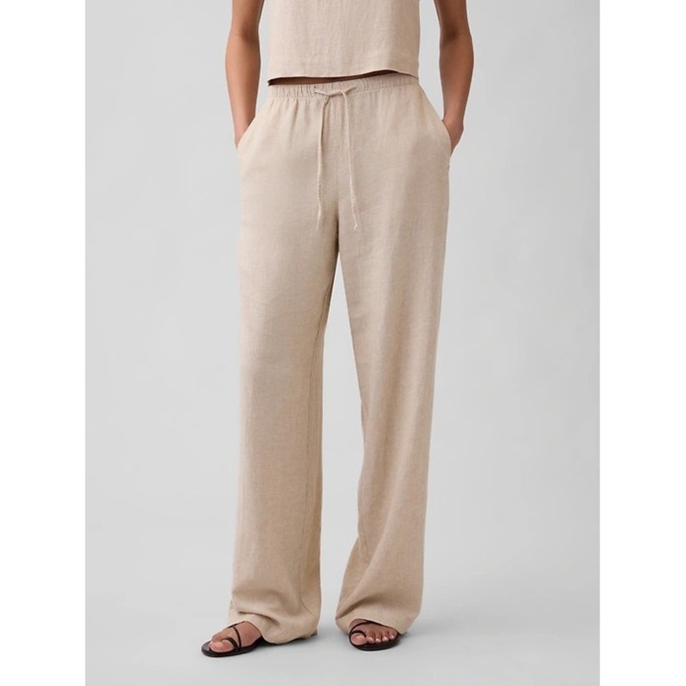 Gap Linen Blend Pull-On Wide Leg Pants Flax Linen Drawstring Size Large